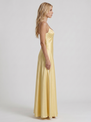 Adelaide V Neck Satin A Line Maxi Dress Lemon view 4