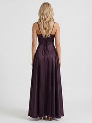 Adelaide V Neck Satin A Line Maxi Dress Plum view 5