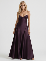 Adelaide V Neck Satin A Line Maxi Dress Plum view 1