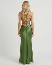 Adriana Satin Slip Maxi Dress Dark Green view 3