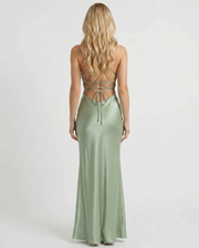 Adriana Satin Slip Maxi Dress Light Green view 3