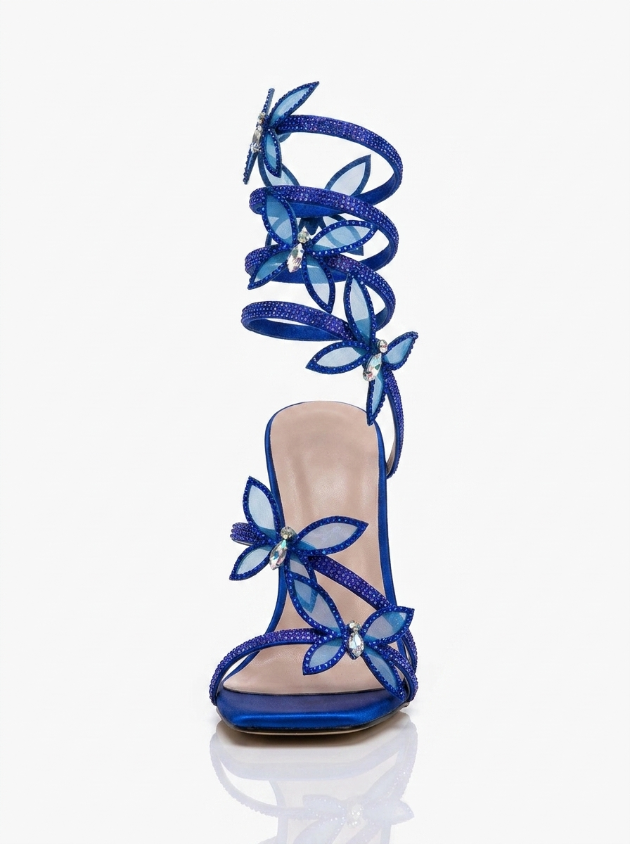 Alexis Butterfly Wrap Strap Stiletto Heeled Sandals Blue