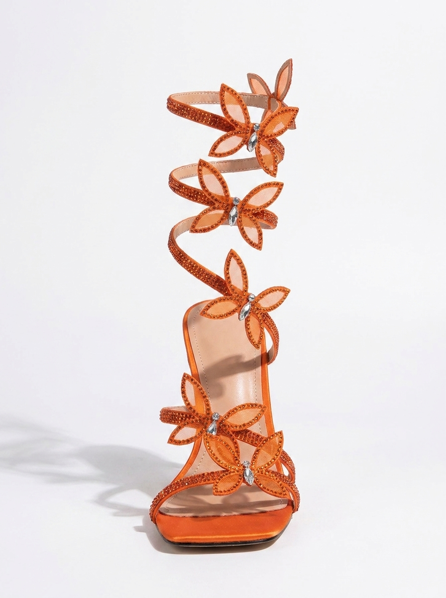 Alexis Butterfly Wrap Strap Stiletto Heeled Sandals Orange