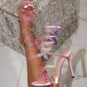 Alexis Butterfly Wrap Strap Stiletto Heeled Sandals Pink view 3