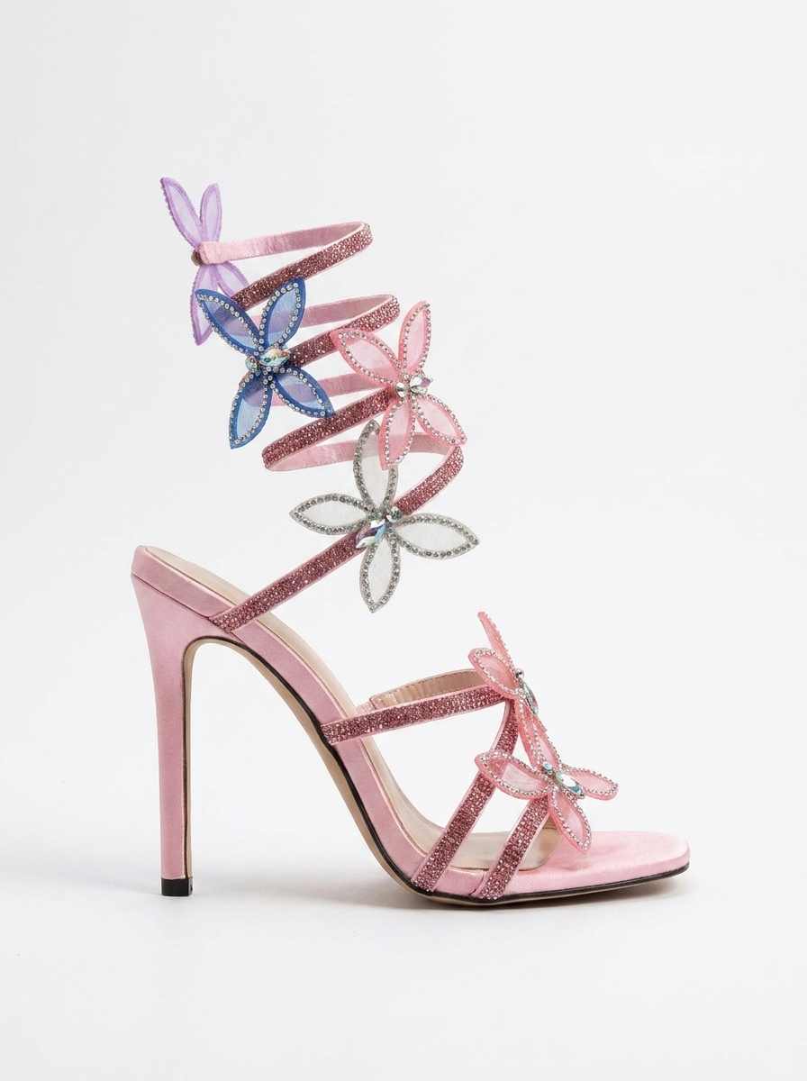 Alexis Butterfly Wrap Strap Stiletto Heeled Sandals Pink