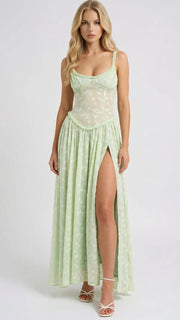 Amelia Lace Slit Maxi Dress Green view 1