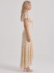 Amina Floral V Neck Maxi Dress Buttercream Yellow view 4