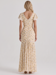 Amina Floral V Neck Maxi Dress Buttercream Yellow view 5