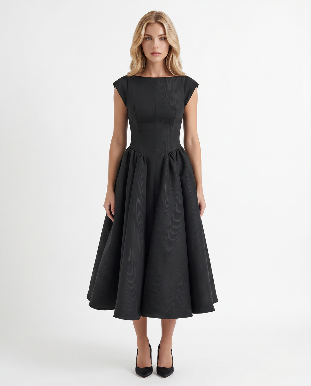 Anna Flare Midi Dress Black