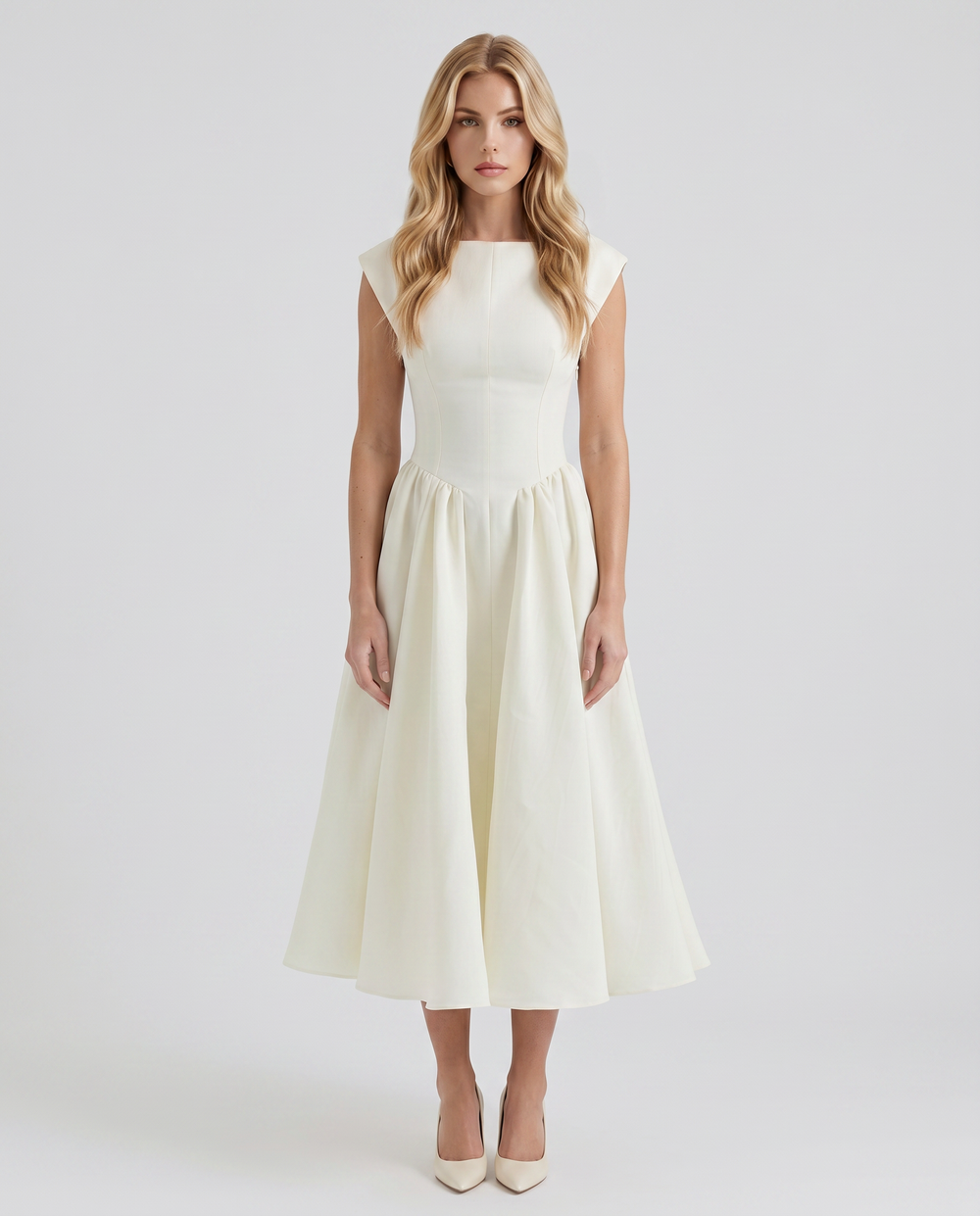 Anna Flare Midi Dress White