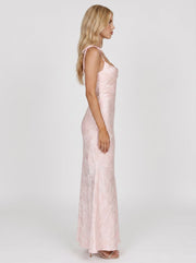 Aria Cowl Neck Textured Satin Bodycon Maxi Dress Blush view 4