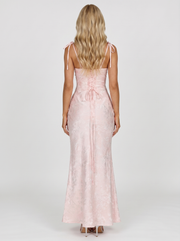 Aria Cowl Neck Textured Satin Bodycon Maxi Dress Blush view 5