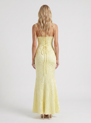 Aria Cowl Neck Textured Satin Bodycon Maxi Dress Lemon view 5