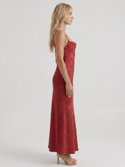 Aria Cowl Neck Textured Satin Bodycon Maxi Dress Red view 4