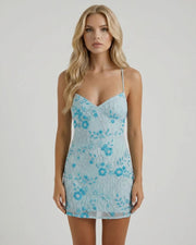 Astrela Sequin Mini Dress Light Blue view 3