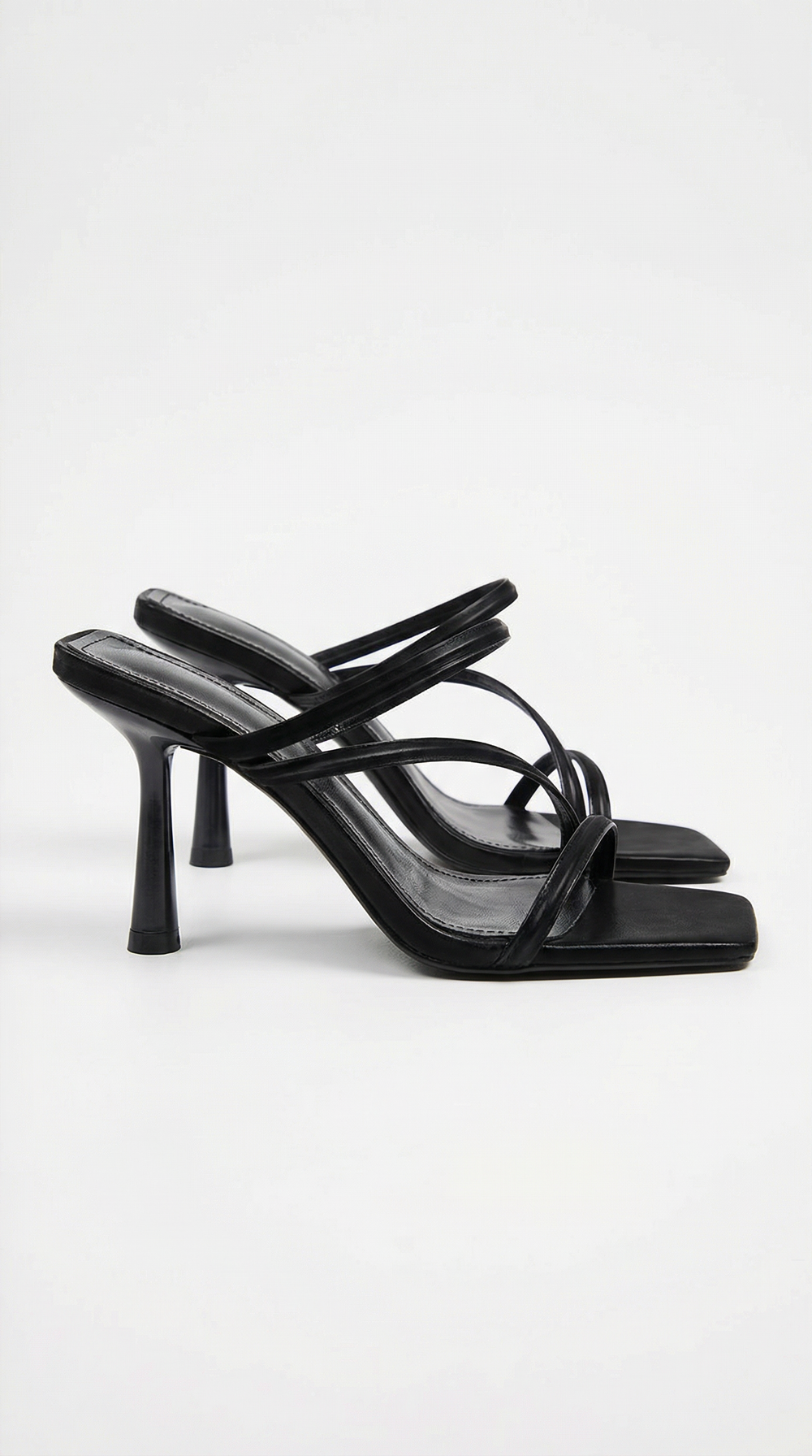 Aubrey Cross Strap Square Toe Mule Heel Sandals Black
