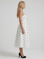 Audrey Strapless Pleated A Line Midi Dress Black Polka Dot view 4