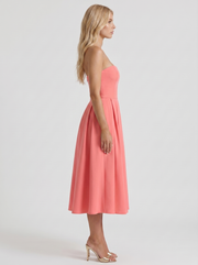 Audrey Strapless Pleated A Line Midi Dress Coral Pink view 4