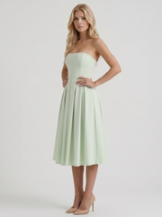 Audrey Strapless Pleated A Line Midi Dress Mint view 3