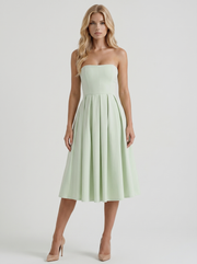 Audrey Strapless Pleated A Line Midi Dress Mint view 1