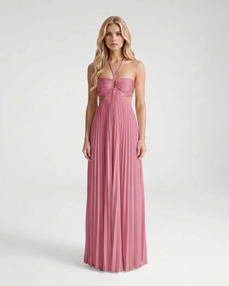 Aurora Pleated Cutout Maxi Dress Pink