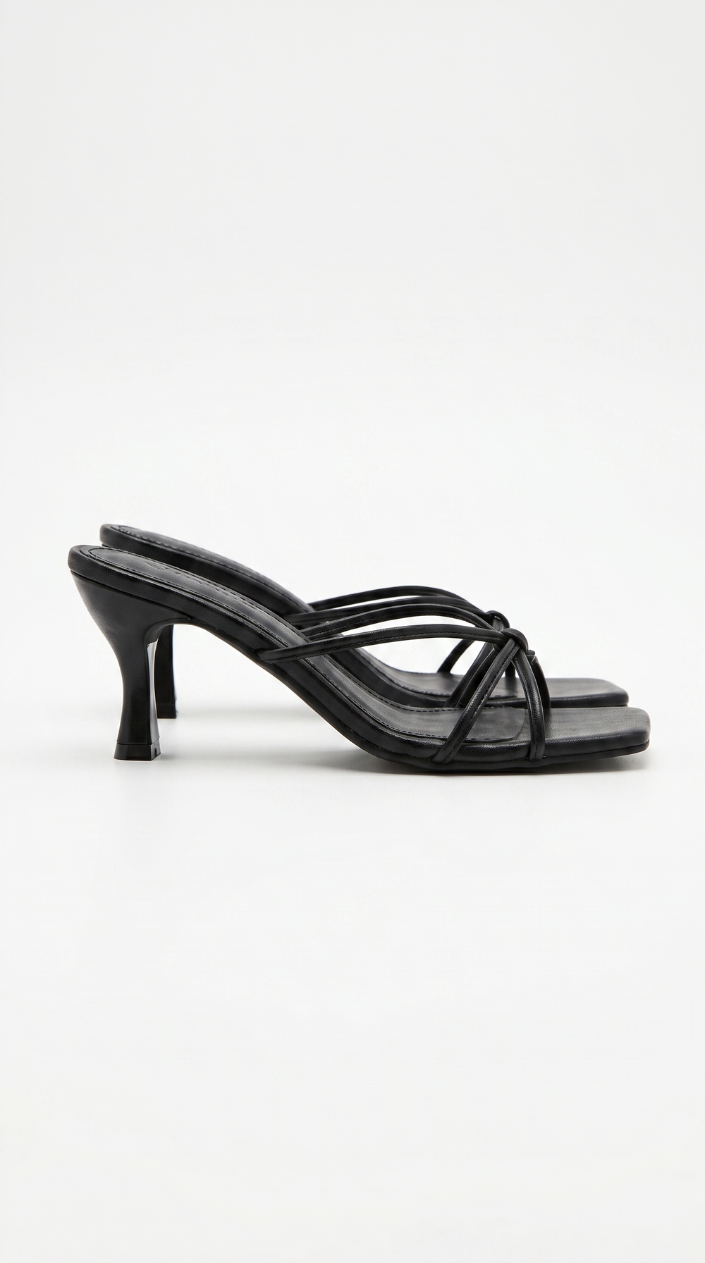 Avery Strappy Square Toe Mule Heel Sandals Black