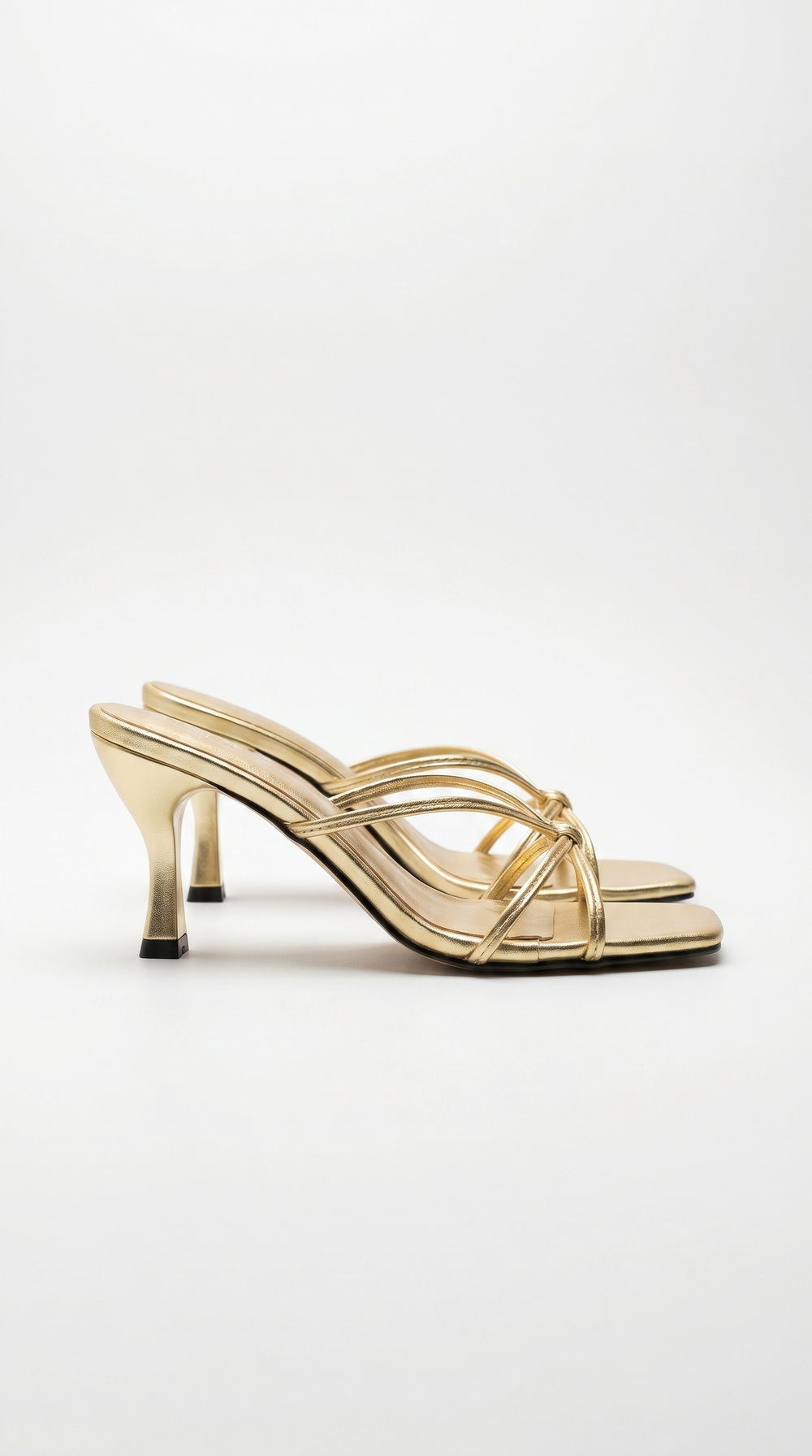 Avery Strappy Square Toe Mule Heel Sandals Gold
