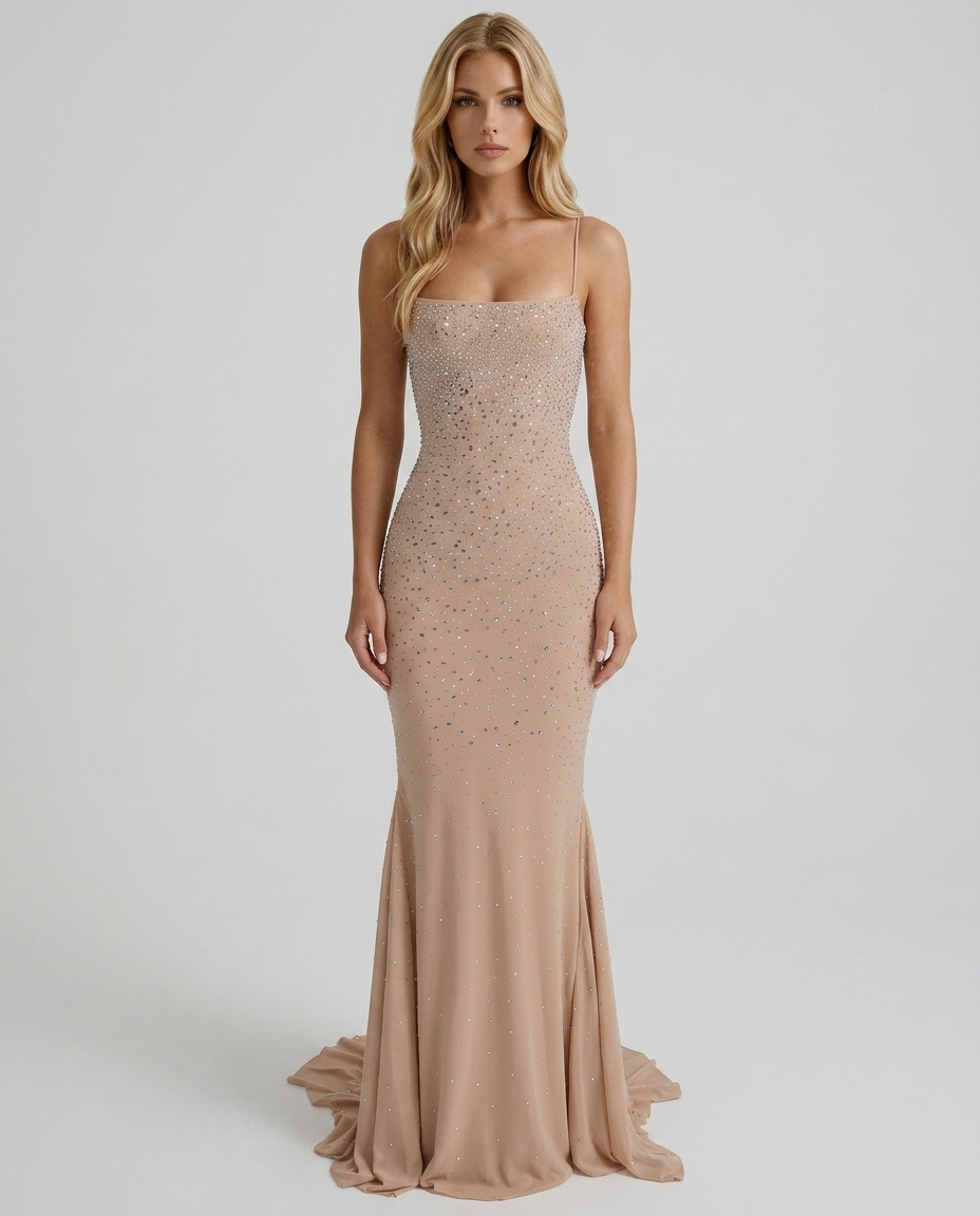 Beatrix Sequin Maxi Dress Nude
