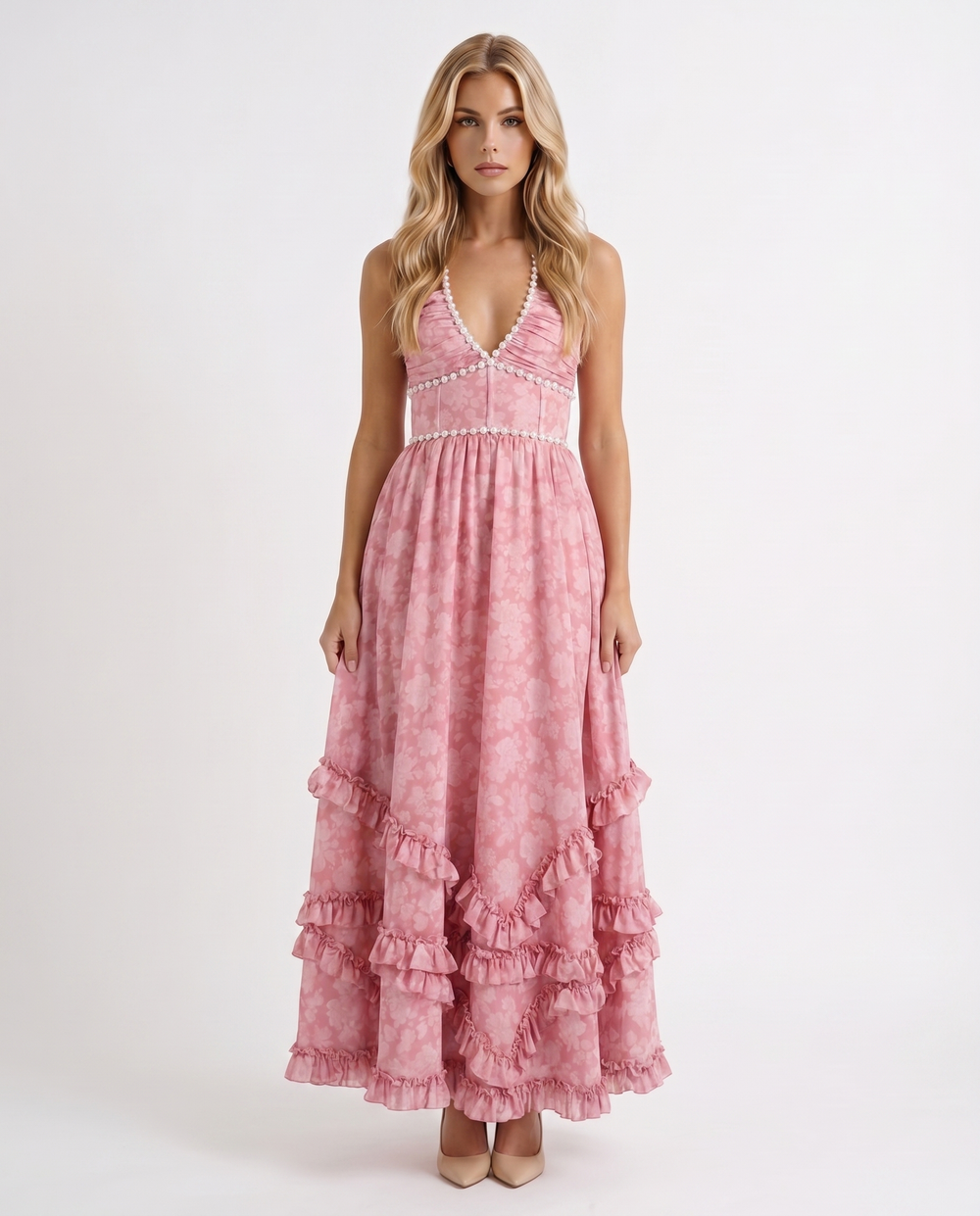 Bianca Ruffle Maxi Dress Blush Petal