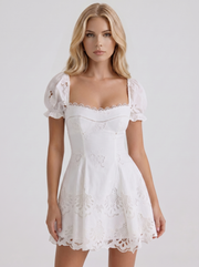 Bridget Broderie Anglaise Puff Sleeve Square Neck Mini Dress White view 2