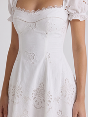 Bridget Broderie Anglaise Puff Sleeve Square Neck Mini Dress White view 6