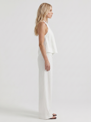 Brielle High Waist Wide Leg Tie Waist Linen Pants White view 4