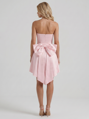 Celine Strapless Side Bow Satin Mini Dress Blush view 5