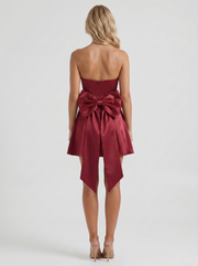 Celine Strapless Side Bow Satin Mini Dress Burgundy view 5