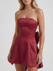 Celine Strapless Side Bow Satin Mini Dress Burgundy view 6