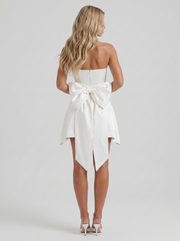 Celine Strapless Side Bow Satin Mini Dress Ivory view 5