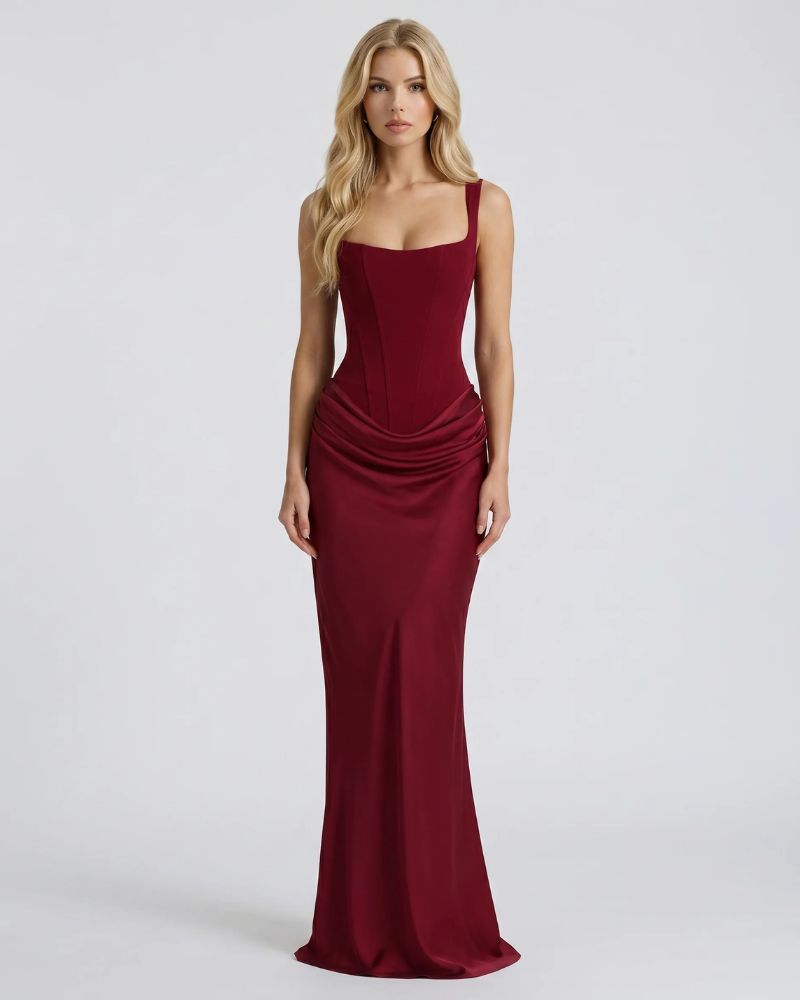 Cerene Corset Maxi Dress Burgundy