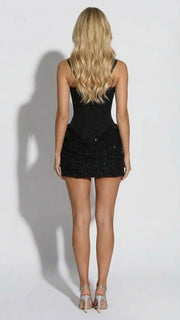 Cerene Corset Mini Dress Black Sequin view 4