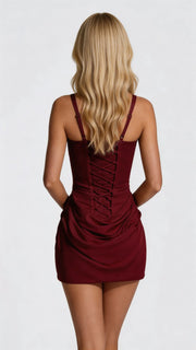 Cerene Corset Mini Dress Burgundy view 3
