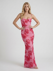 Chloe Floral Mesh Bodycon Maxi Dress Pink view 3