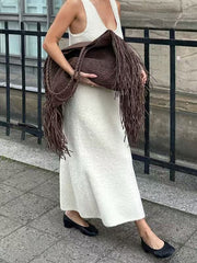 Claire Woven Fringe Shoulder Tote Beach Bag Brown view 3