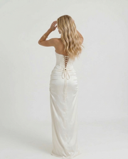 Cleo Strapless Corset Satin Maxi Dress White view 3