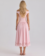 Delfina Boat Neck Eyelet Midi Dress Pink view 5