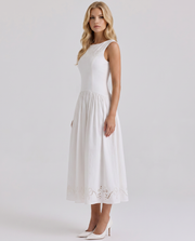 Delfina Boat Neck Eyelet Midi Dress White view 2