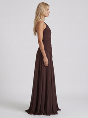 Delphine One Shoulder Ruched Mesh Maxi Dress Plum Brown view 4