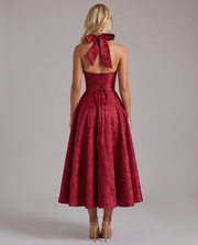 Effie Halter Neck Pleated Midi Dress Red view 2