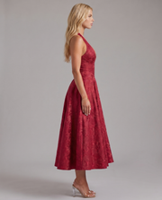 Effie Halter Neck Pleated Midi Dress Red view 4