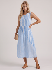 Elara Printed Midi Dress Blue Stripe view 3