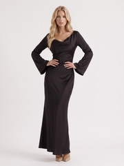Elodie Satin Maxi Dress Black view 3