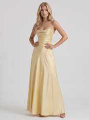 Eloise Cowl Neck Satin Maxi Dress Lemon view 3